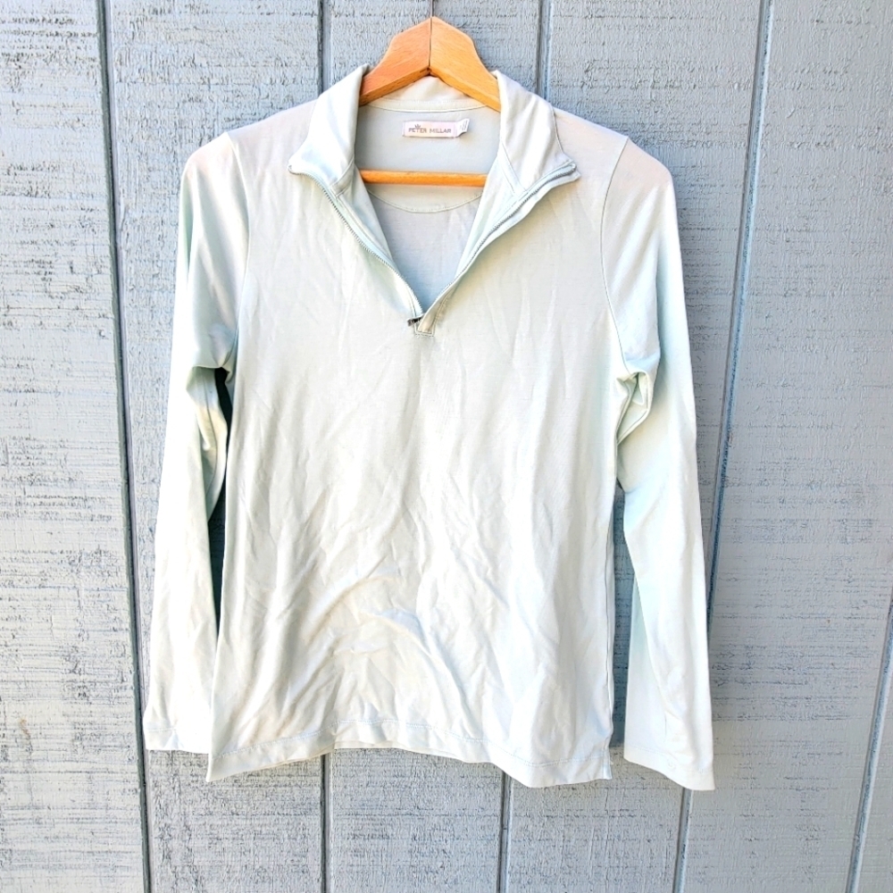 Peter Millar Cashmere Blend 1/4 Zip Active Pullover size S Mint Blue/Green